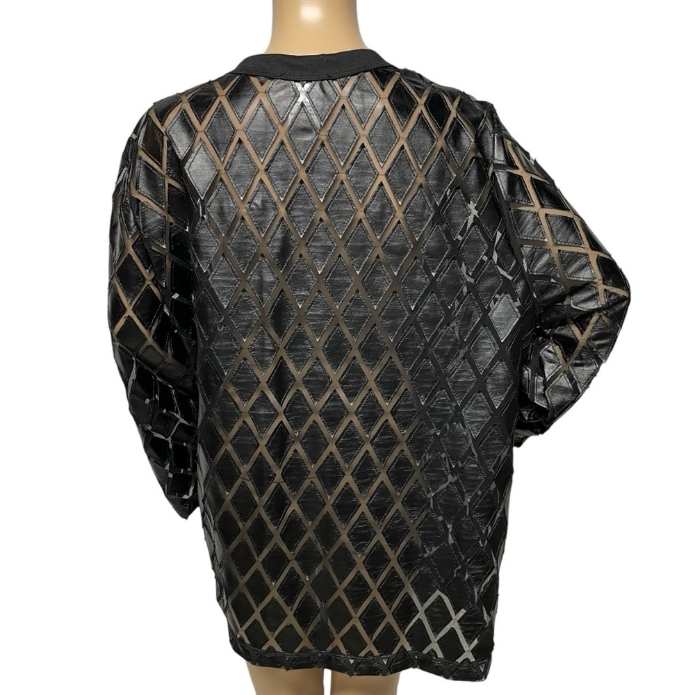 Slinky Brand Black 2X Diamond Pattern Sheer 3/4 Sleeve Open Front Kimono in EUC - Picture 4 of 9